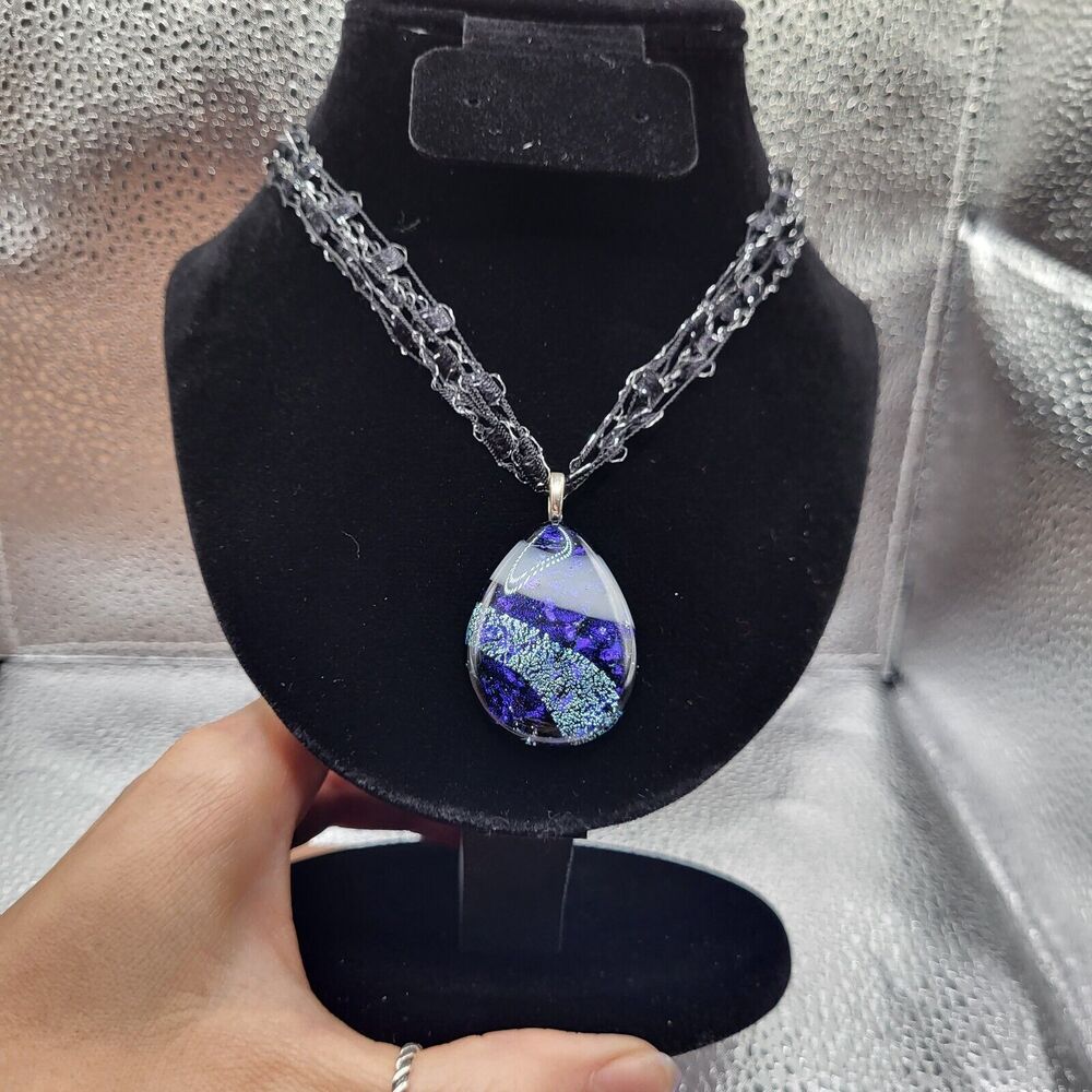 Vtg 90s Handblown Glass Pendant Necklace, Work, Office, Party